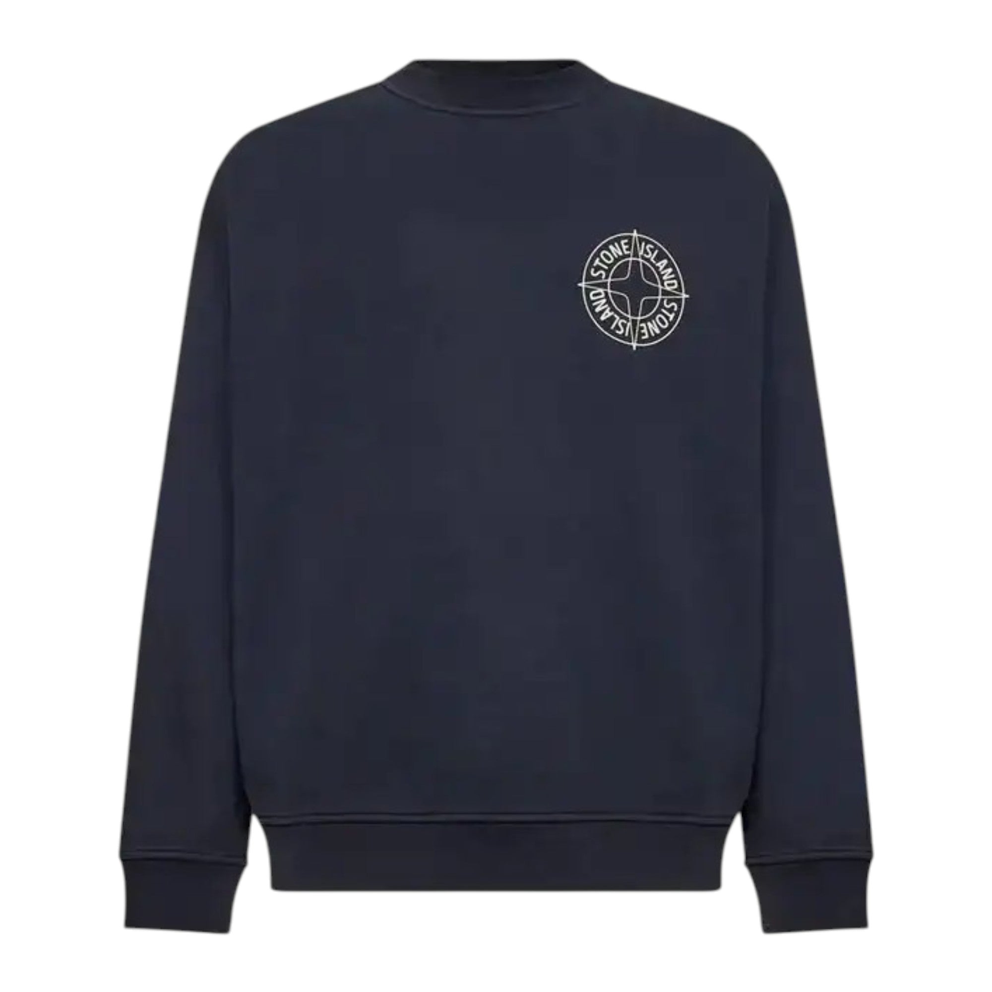 Stone Island Cotton Fleece Compass Logo Print Navy Sweatshirt