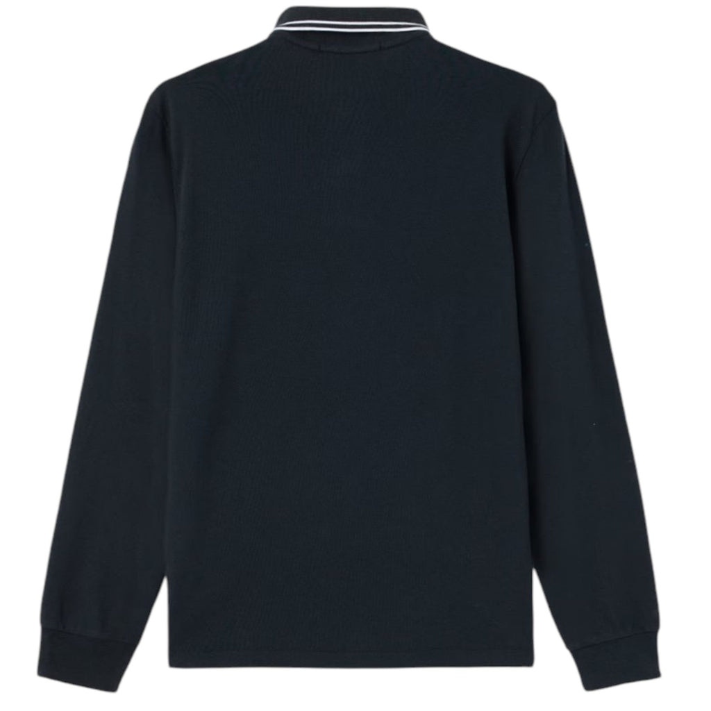 Stone Island Organic Cotton Pique Long Sleeve Navy Polo Shirt