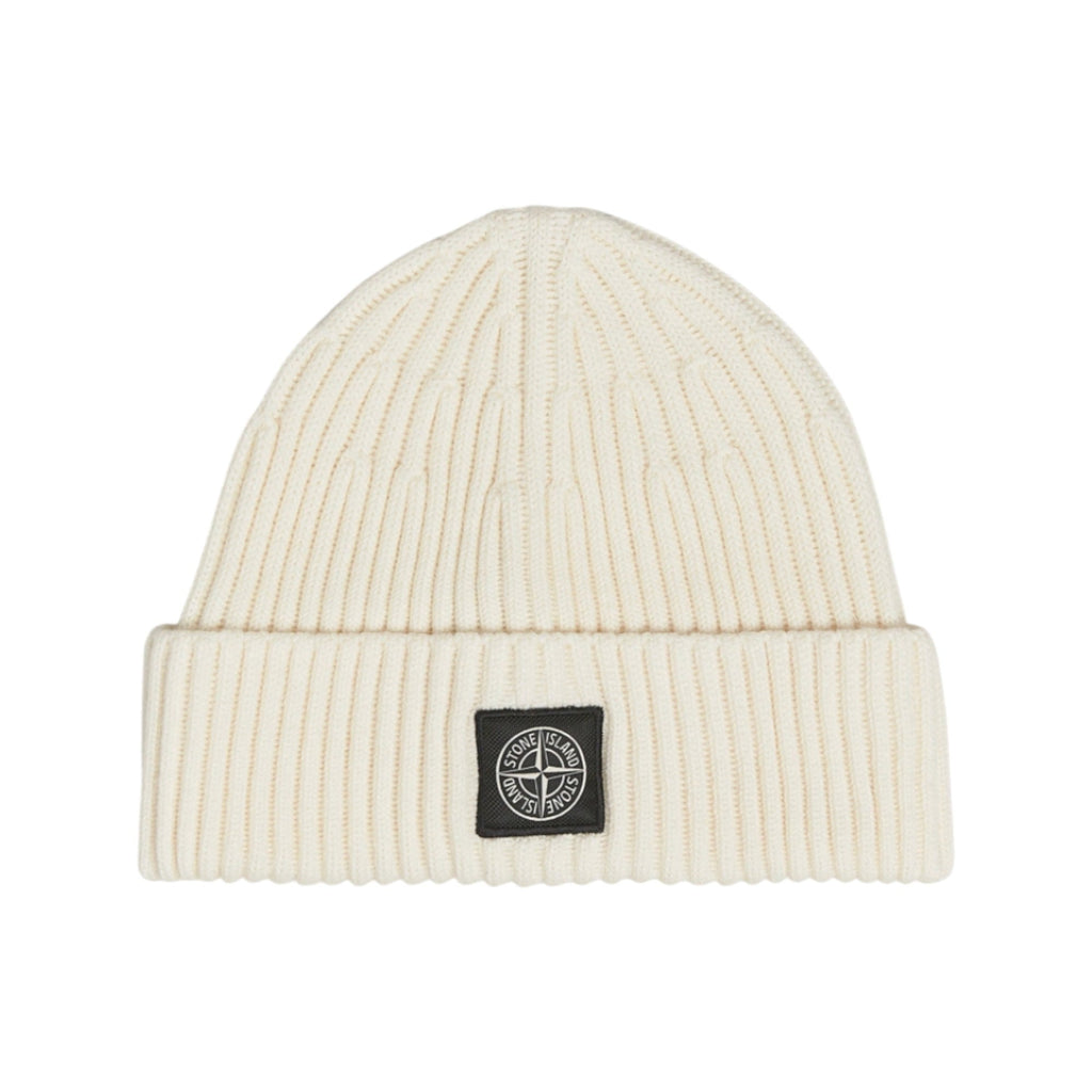 Stone Island Ivory Cream Rib Wool Beanie